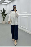 Sare Fashion Flower Detailed Shirt Indigo