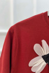 Sare Fashion Flower Motif T-shirt Claret Red