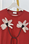 Sare Fashion Flower Motif T-shirt Claret Red