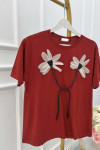 Sare Fashion Flower Motif T-shirt Claret Red