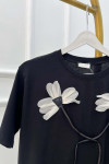 Sare Fashion Flower Motif T-shirt Black