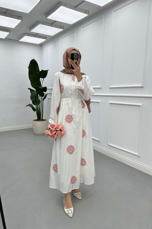 Sare Fashion Flower Embroidered Dress Dusty Rose