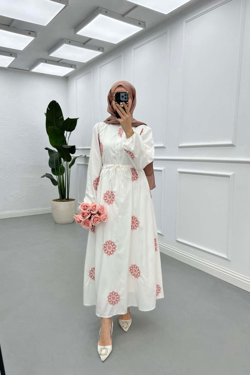 Sare Fashion Flower Embroidered Dress Dusty Rose