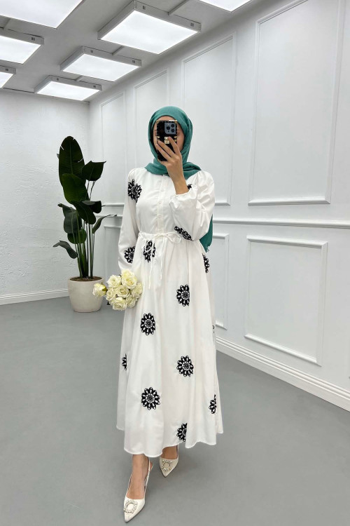 Sare Fashion Floral Embroidered Dress Black