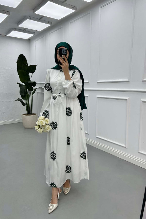 Sare Fashion Flower Embroidered Dress Green