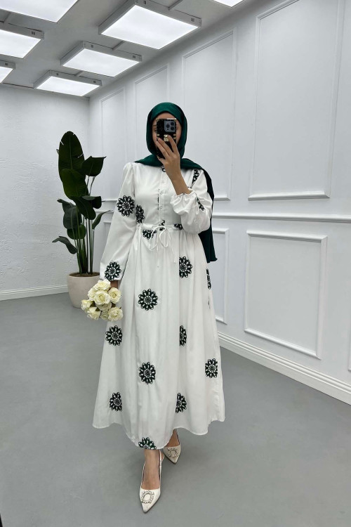 Sare Fashion Flower Embroidered Dress Green