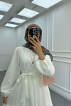 Sare Fashion Flower Embroidered Pearl Detailed Dress White