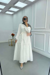 Sare Fashion Flower Embroidered Pearl Detailed Dress White