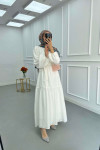 Sare Fashion Flower Embroidered Pearl Detailed Dress White