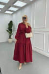 Sare Fashion Flower Embroidered Pearl Detailed Dress Burgundy