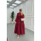 Sare Fashion Flower Embroidered Pearl Detailed Dress Burgundy