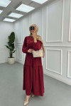 Sare Fashion Flower Embroidered Pearl Detailed Dress Burgundy