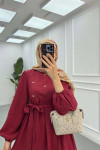 Sare Fashion Flower Embroidered Pearl Detailed Dress Burgundy