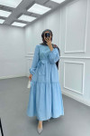 Sare Fashion Flower Embroidered Pearl Detailed Dress Blue