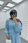 Sare Fashion Flower Embroidered Pearl Detailed Dress Blue