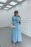 Sare Fashion Flower Embroidered Pearl Detailed Dress Blue
