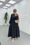 Sare Fashion Flower Embroidered Pearl Detailed Dress Black