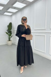 Sare Fashion Flower Embroidered Pearl Detailed Dress Black