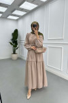 Sare Fashion Flower Embroidered Pearl Detailed Dress Mink