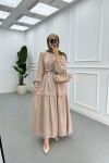 Sare Fashion Flower Embroidered Pearl Detailed Dress Mink