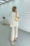 Sare Fashion Flower Embroidered Muslin Set Stone
