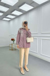 Sare Fashion Flower Embroidered Stoned Shirt Dusty Rose