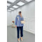 Sare Fashion Flower Embroidered Stoned Shirt Blue