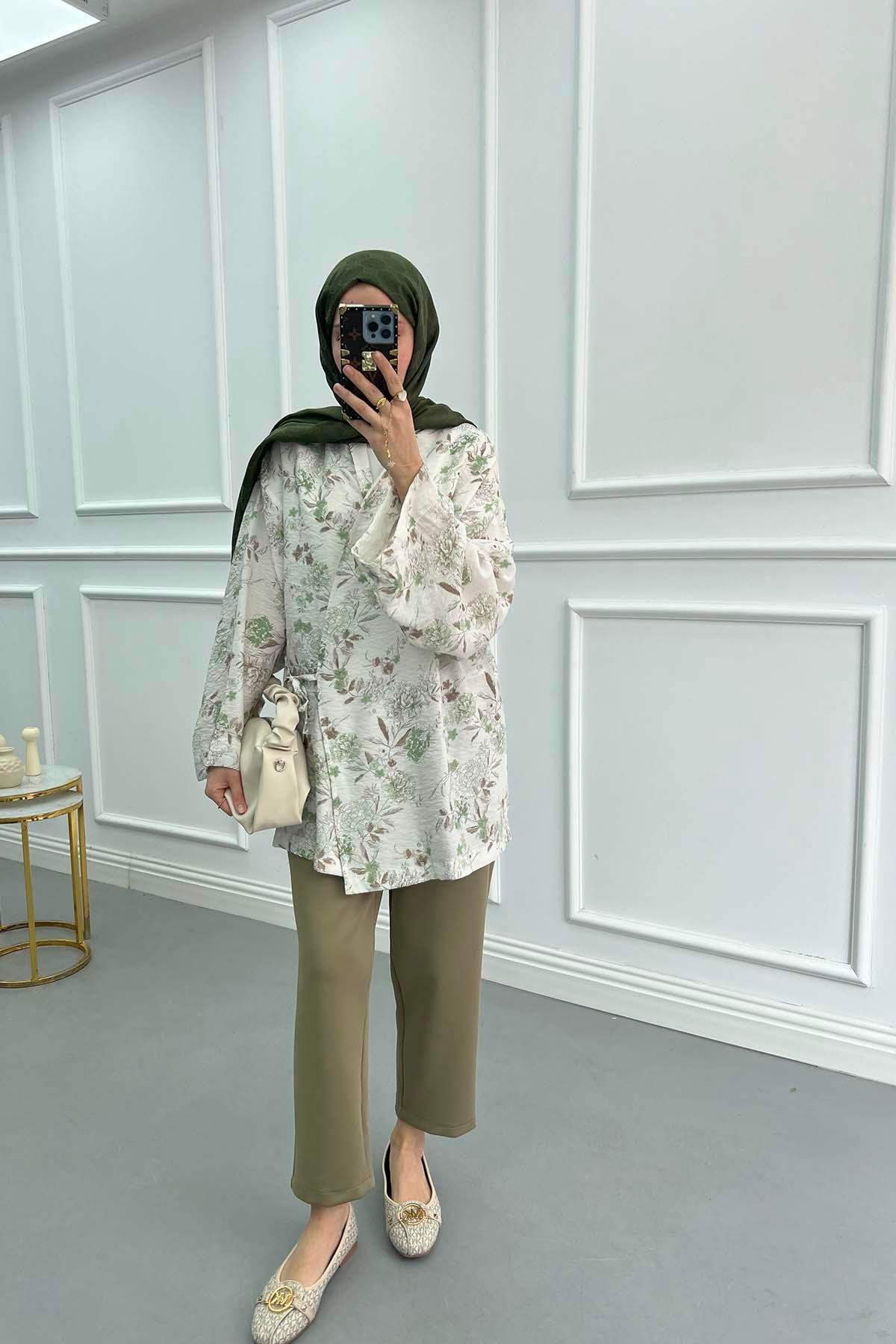 Floral Tie Kimono Green