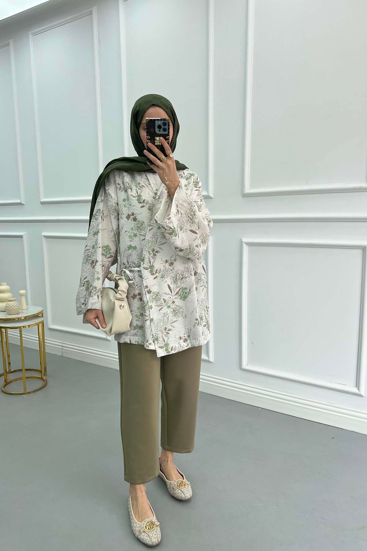 Floral Tie Kimono Green