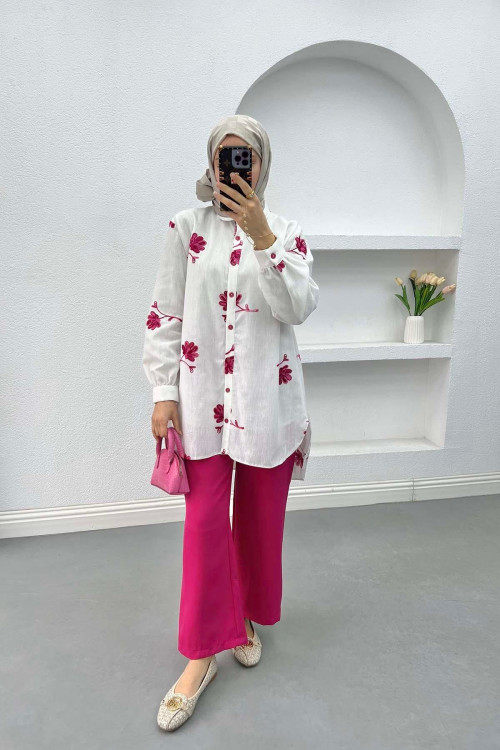 Floral Linen Suit Fuchsia