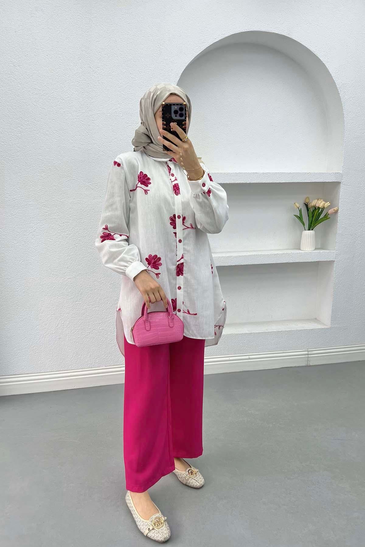 Floral Linen Suit Fuchsia