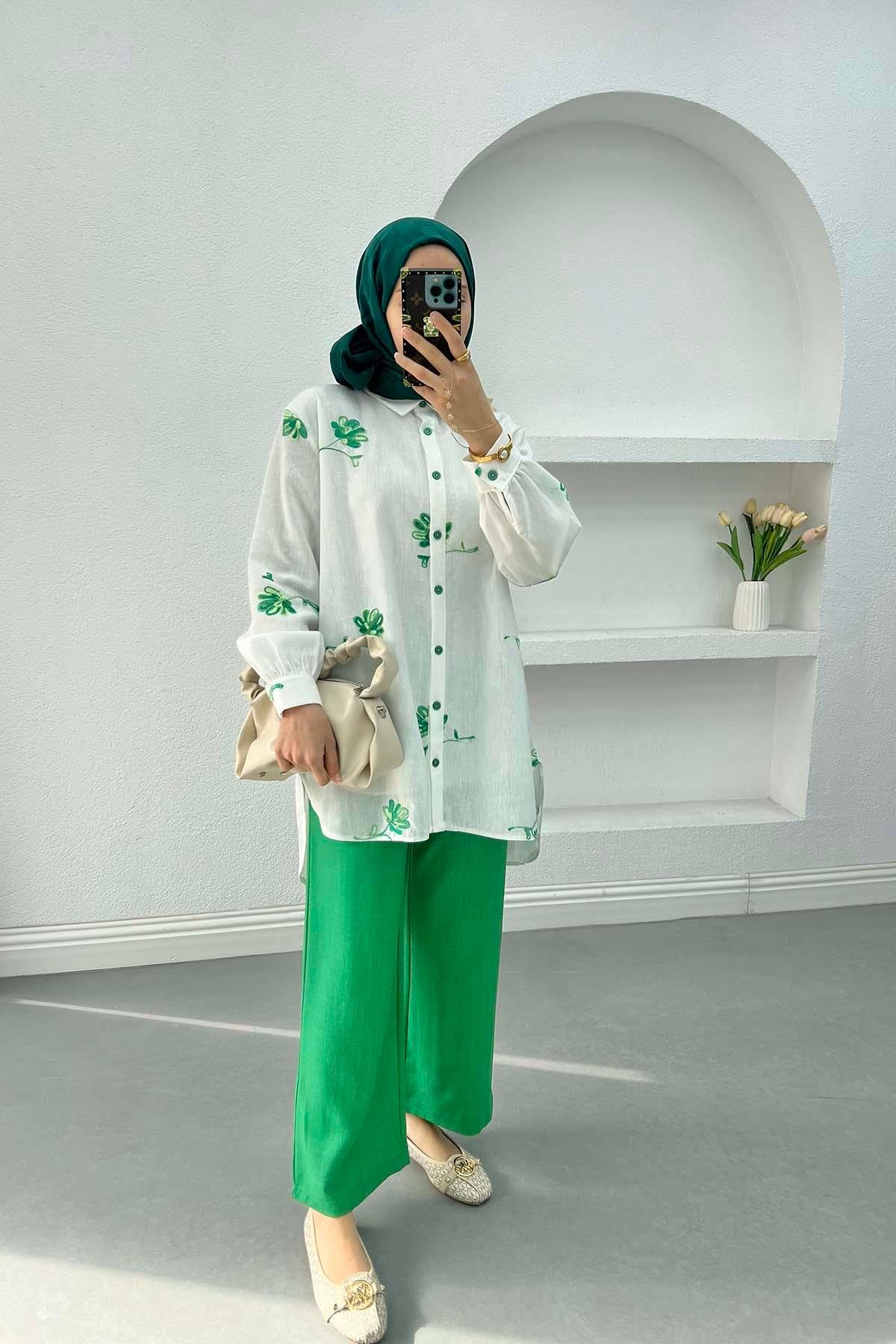 Floral Linen Suit Green