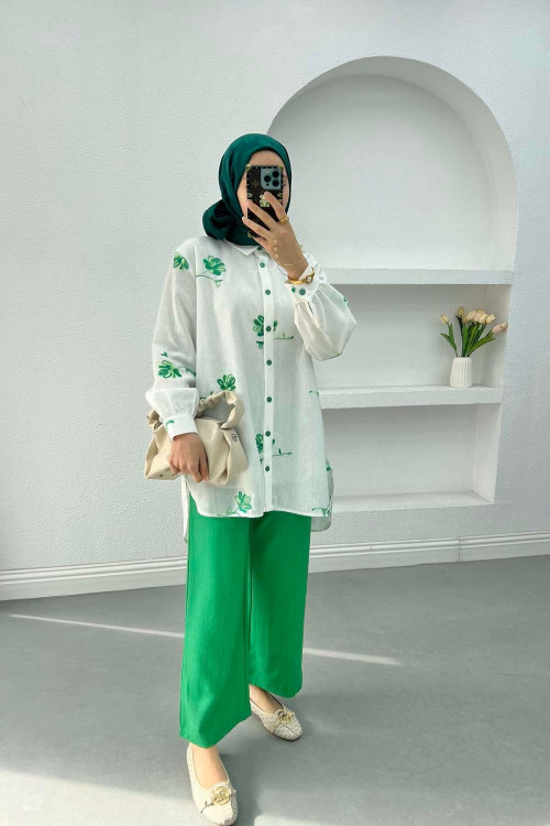 Floral Linen Suit Green