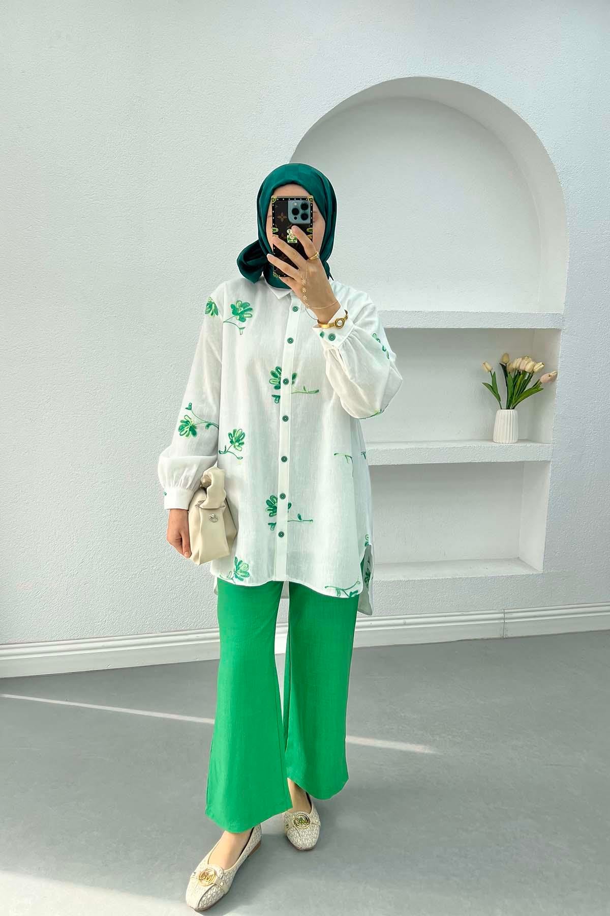 Floral Linen Suit Green