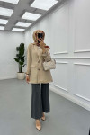 Sare Fashion Double Buttoned Lined Jacket Beige
