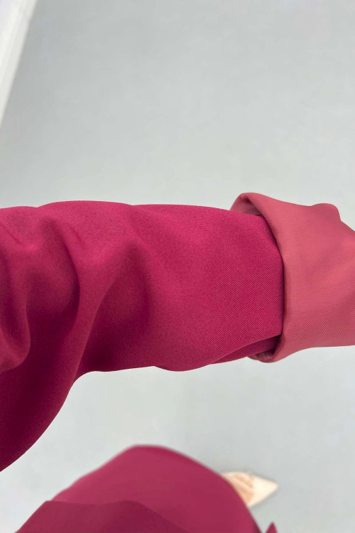 Sare Fashion Double Buttoned Lined Jacket Burgundy
