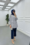 Sare Fashion Double Buttoned Lined Jacket Gray