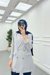 Sare Fashion Double Buttoned Lined Jacket Gray
