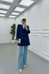 Sare Fashion Double Buttoned Lined Jacket Saxe Blue