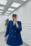 Sare Fashion Double Buttoned Lined Jacket Saxe Blue