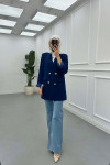 Sare Fashion Double Buttoned Lined Jacket Saxe Blue
