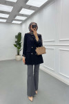 Sare Fashion Double Buttoned Lined Jacket Black