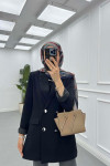 Sare Fashion Double Buttoned Lined Jacket Black
