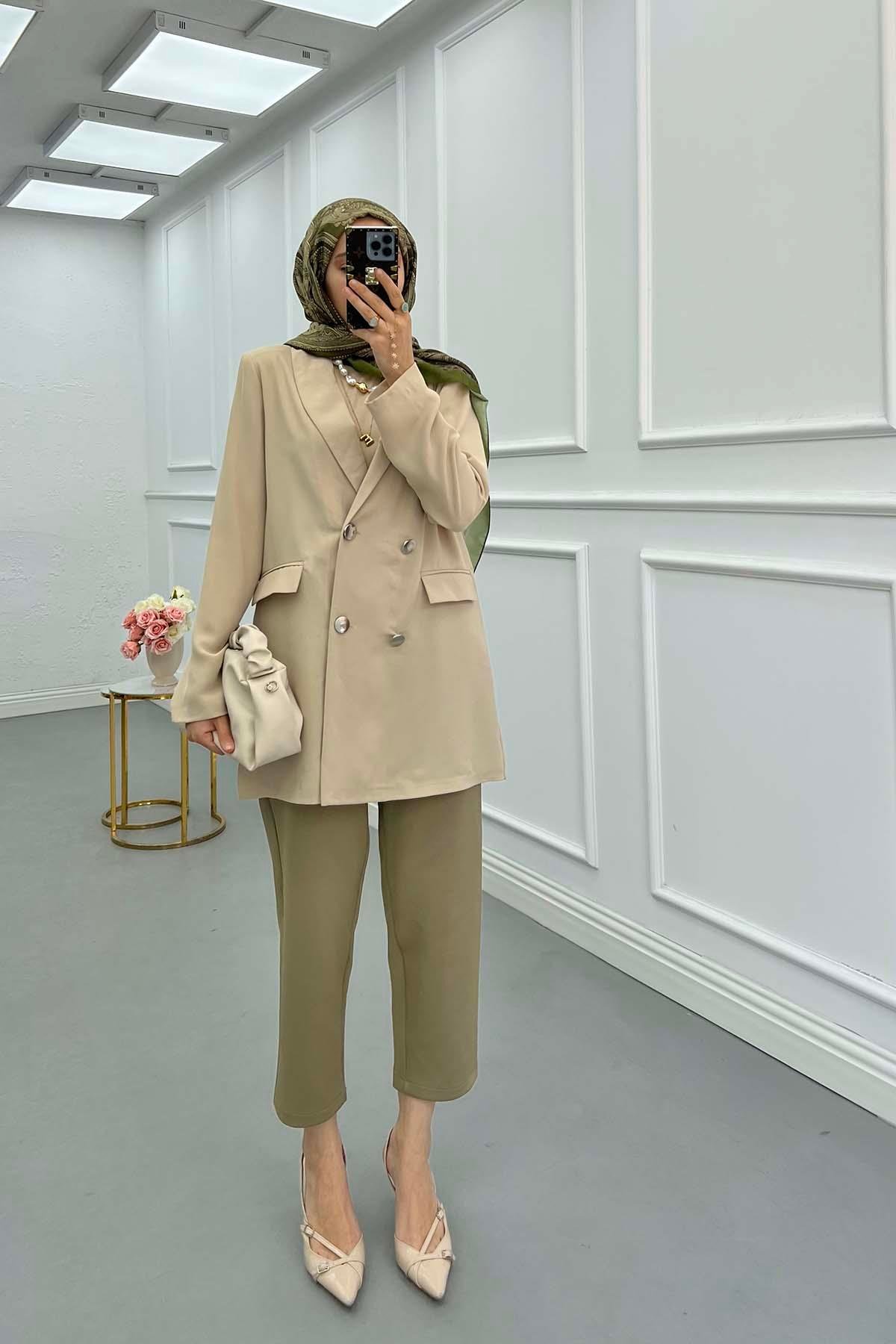 Sare Fashion Double Button Unlined Jacket Beige