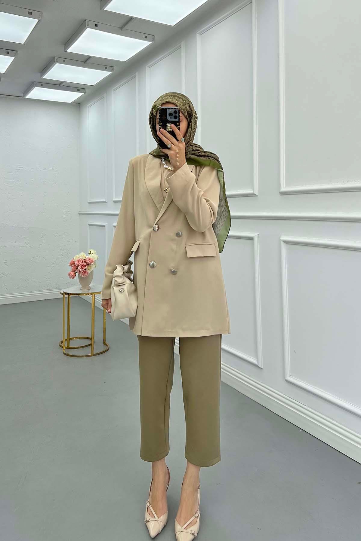 Sare Fashion Double Button Unlined Jacket Beige
