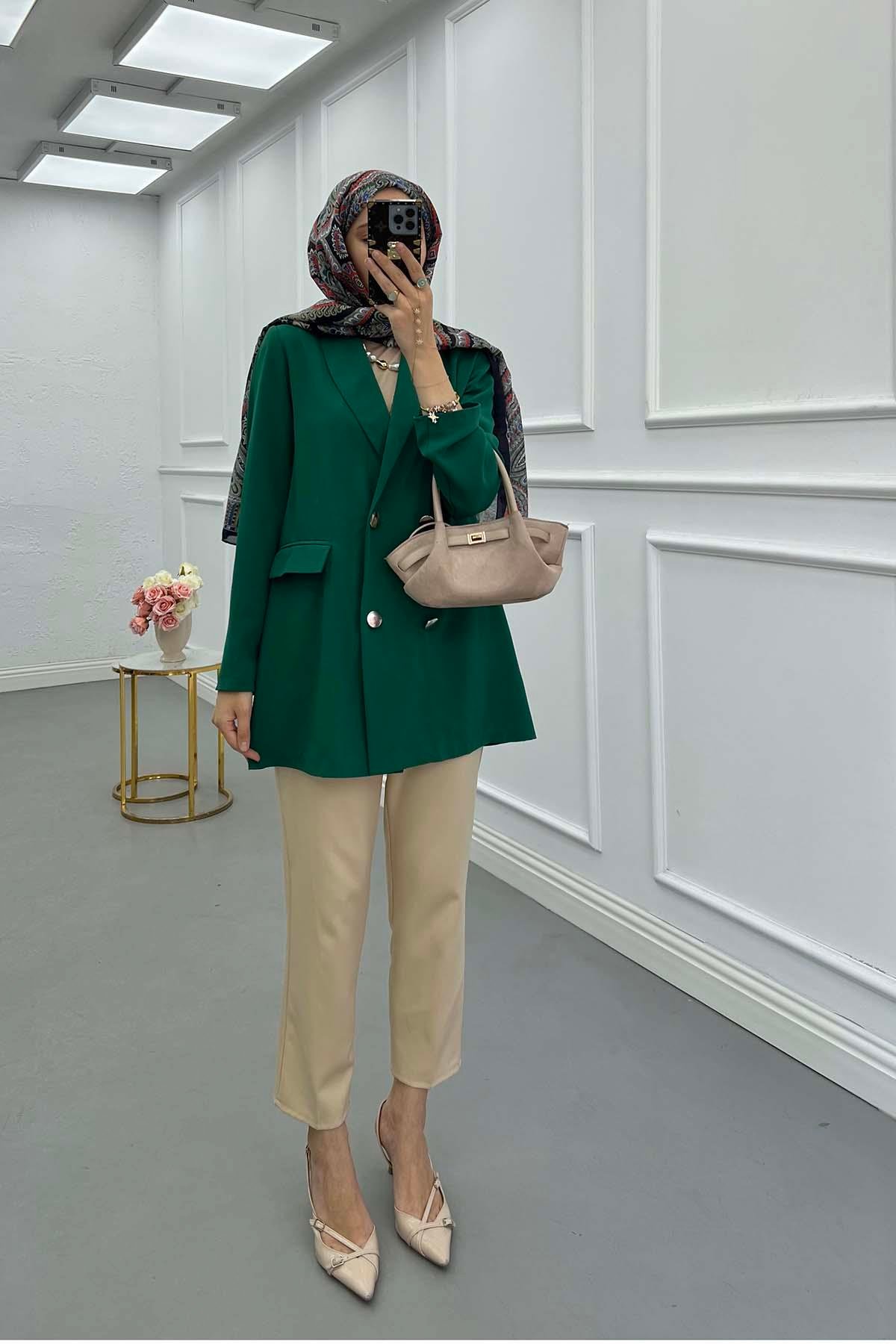 Sare Fashion Double Button Unlined Jacket Benetton Green