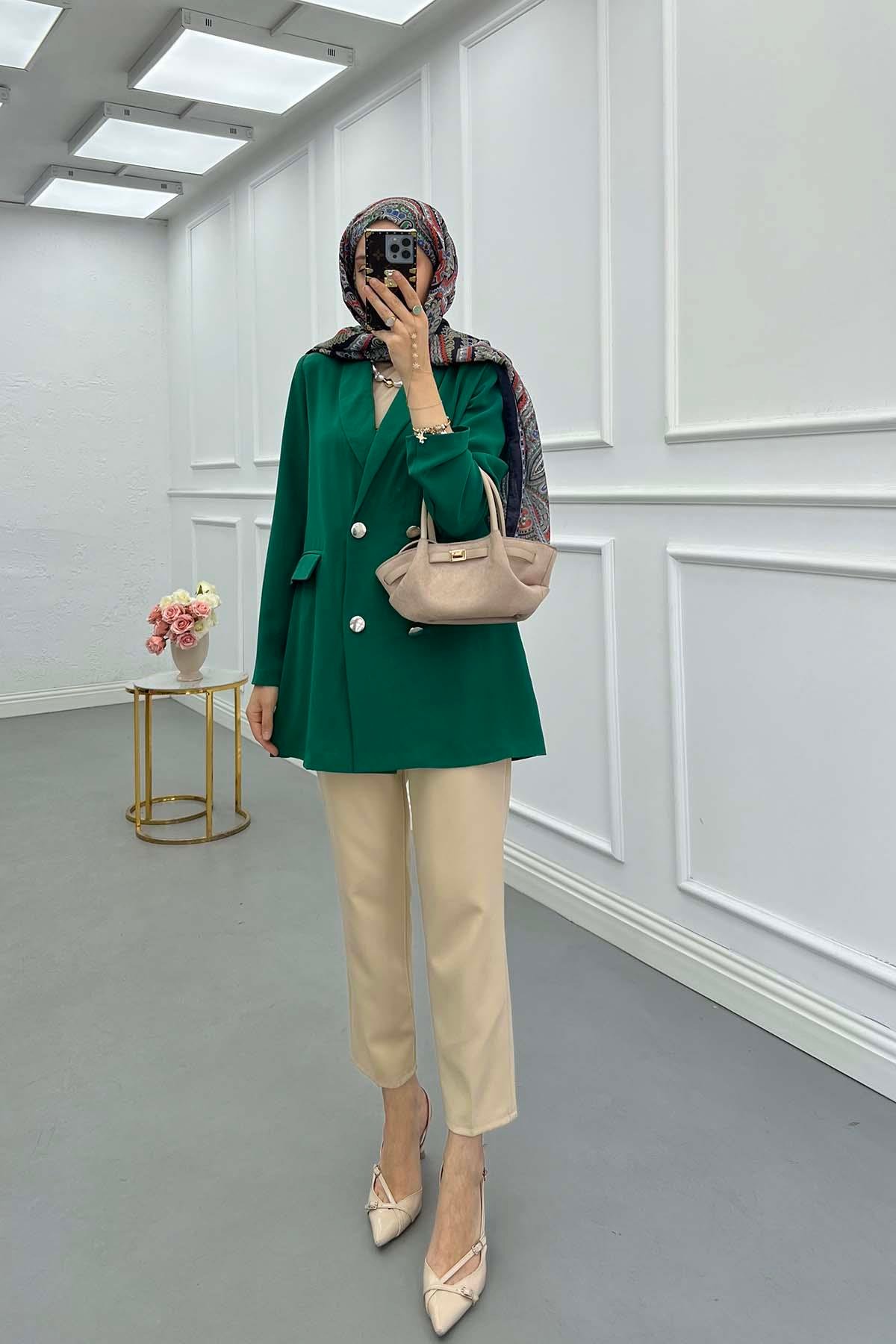Sare Fashion Double Button Unlined Jacket Benetton Green