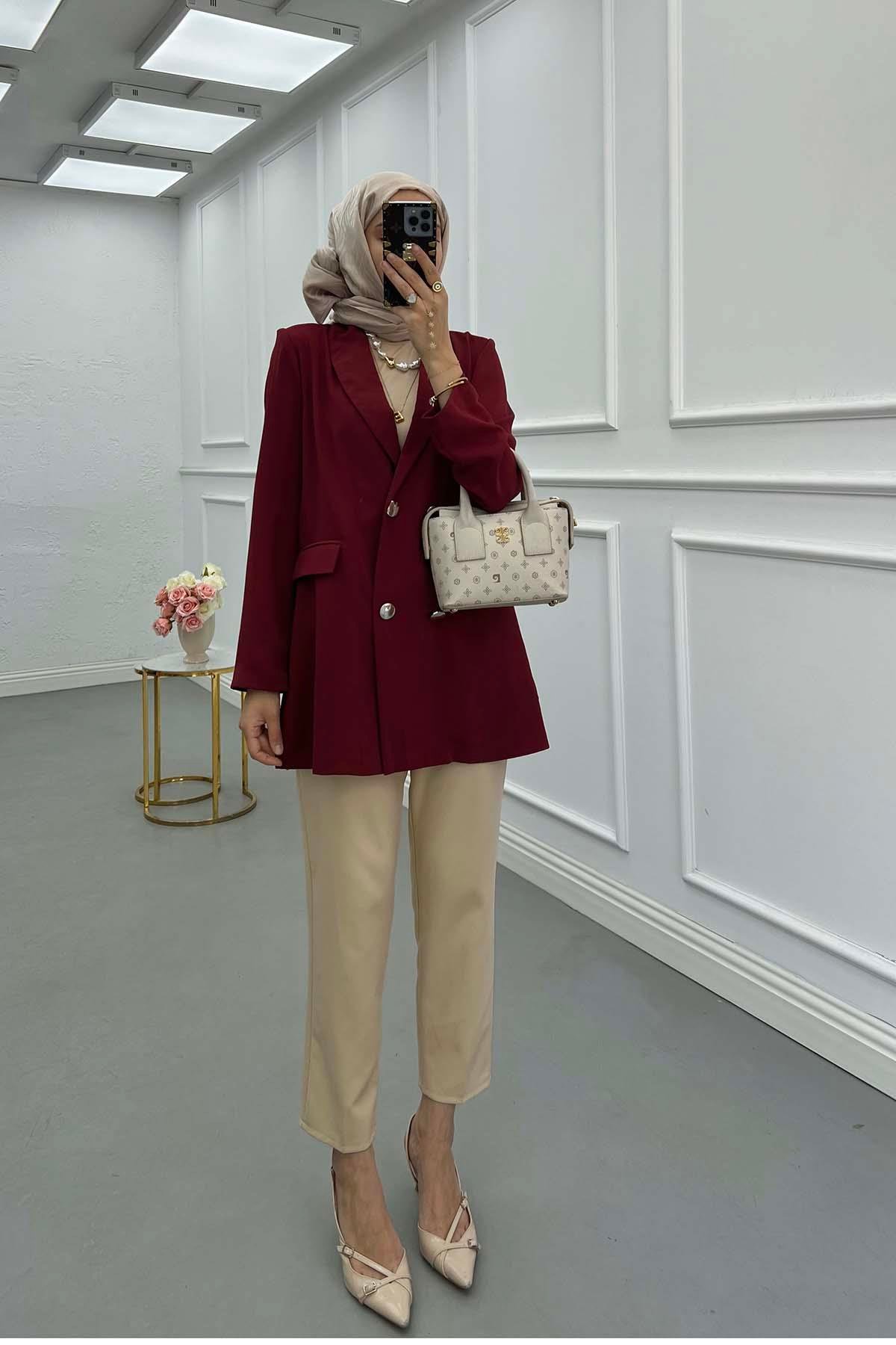 Sare Fashion Double Button Unlined Jacket Burgundy