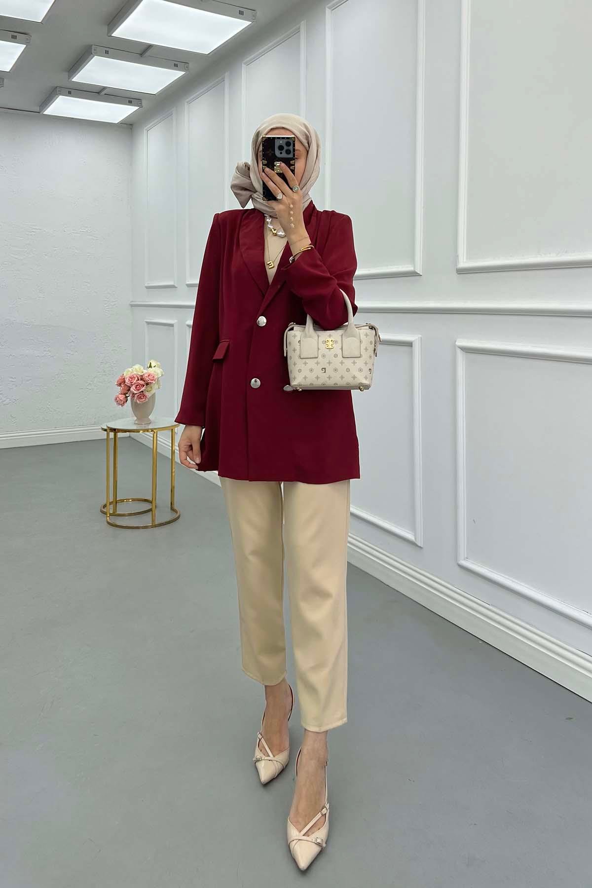 Sare Fashion Double Button Unlined Jacket Burgundy
