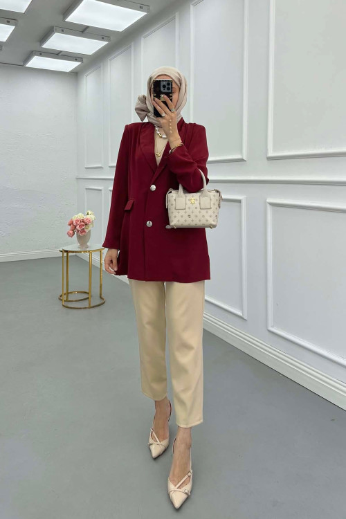 Sare Fashion Double Button Unlined Jacket Burgundy